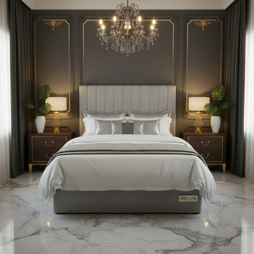 Sterling Ottoman Divan Bed – Silver Plush Velvet
