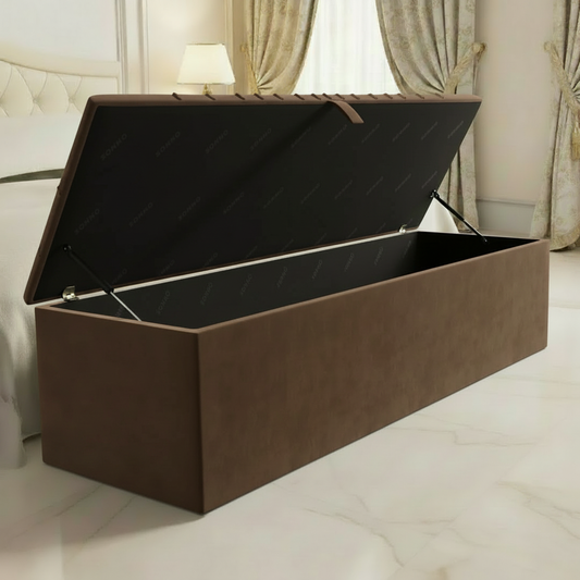 Sunrise Ottoman Storage Box - Side Angle -  Mocca Plush Velvet
