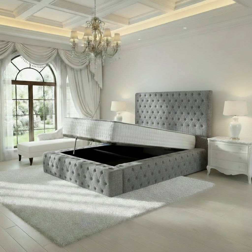 Diplomat Upholstered Ottoman Bed - Silver Chenille