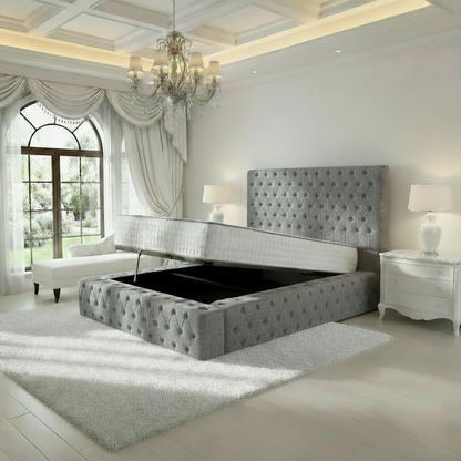 Diplomat Upholstered Ottoman Bed - Silver Chenille