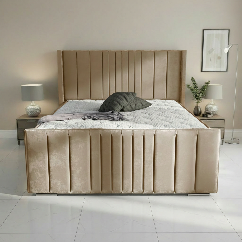 Oxford Upholstered Ottoman Bed - Mink Plush Velvet