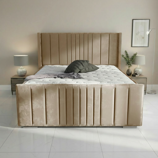 Oxford Upholstered Ottoman Bed - Mink Plush Velvet