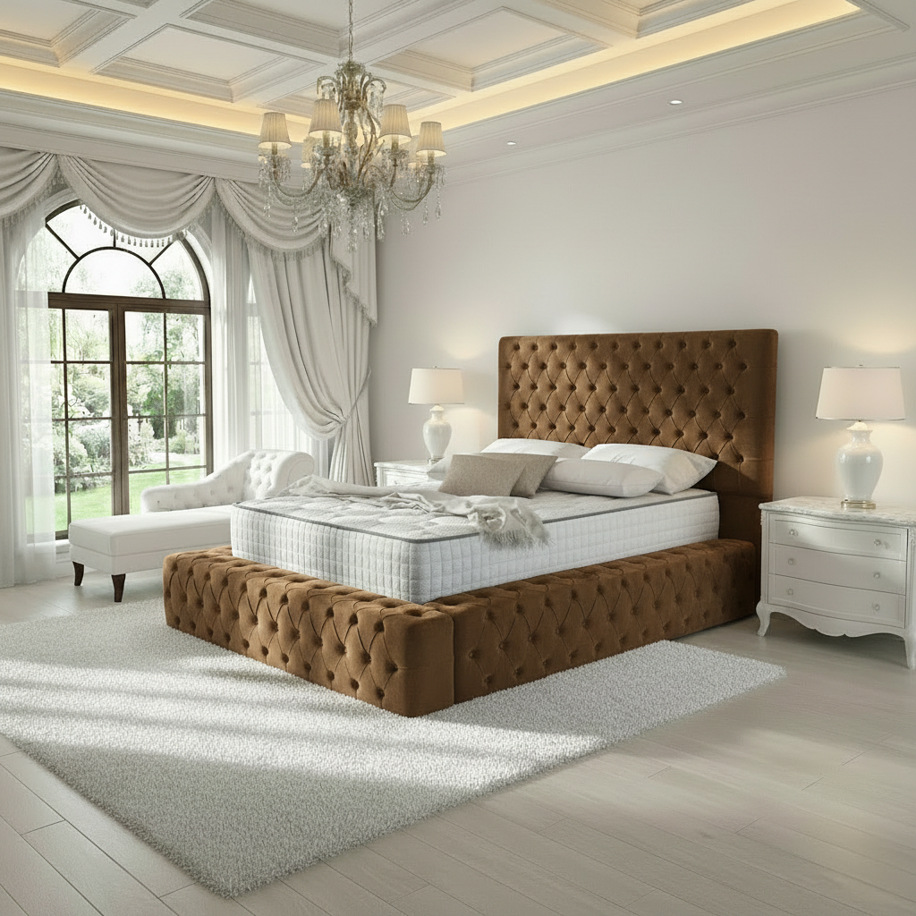 Diplomat Upholstered Ottoman Bed - Mocca Plush Velvet