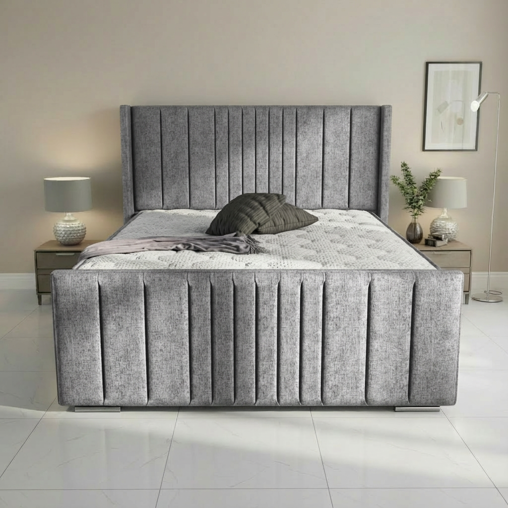 Oxford Upholstered Ottoman Bed - Silver Chenille