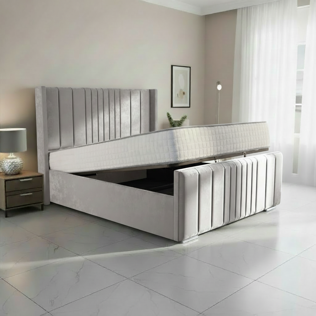 Oxford Upholstered Ottoman Bed - Silver Plush Velvet