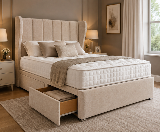 Budapest Wingback Divan Bed - Almond Coniston