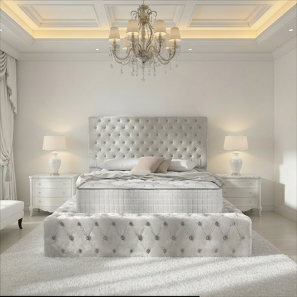 Diplomat Upholstered Ottoman Bed - Silver Plush Velvet