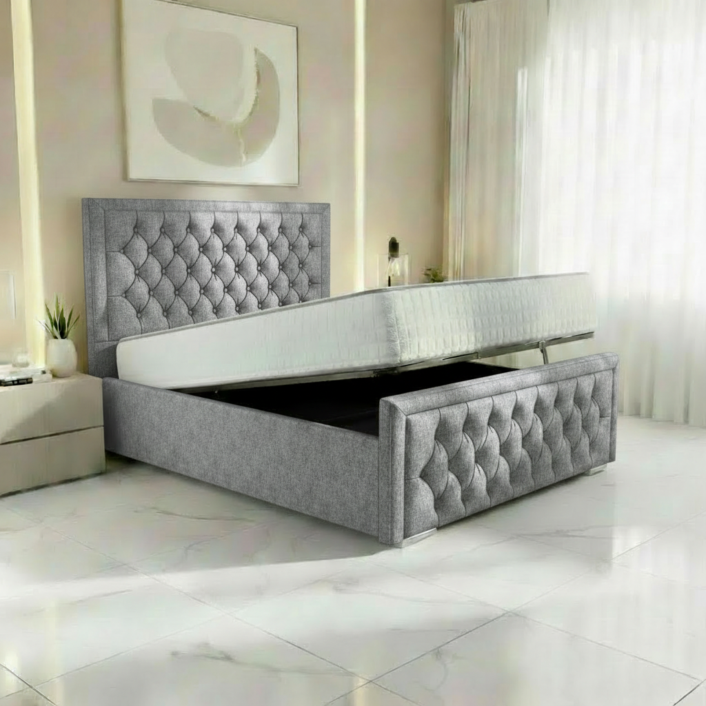 Barcelona Upholstered Ottoman Bed - Silver Chenille