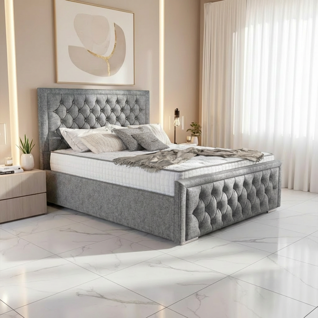 Barcelona Upholstered Ottoman Bed - Silver Chenille