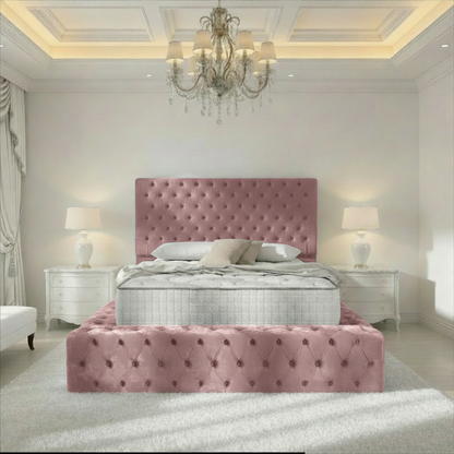 Diplomat Upholstered Ottoman Bed - Pink Plush Velvet
