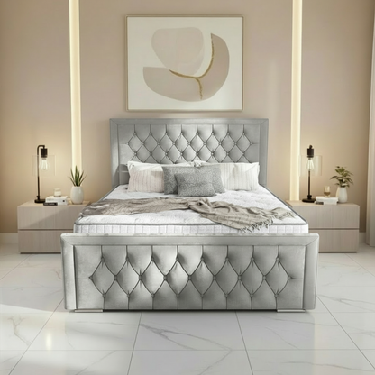 Barcelona Upholstered Ottoman Bed - Silver Plush Velvet