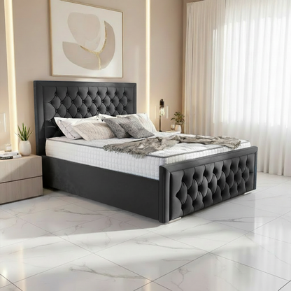 Barcelona Upholstered Ottoman Bed - Steel Plush Velvet