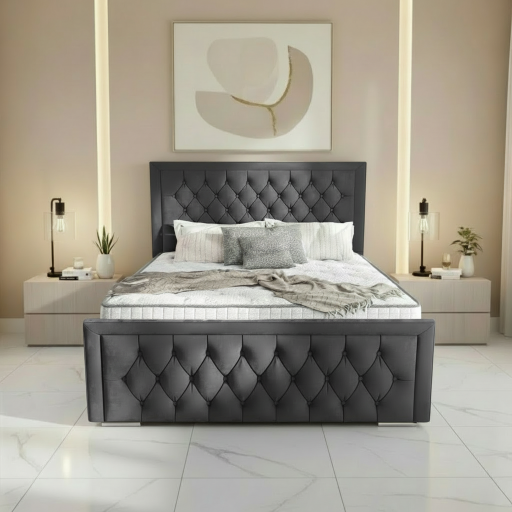 Barcelona Upholstered Ottoman Bed - Steel Plush Velvet