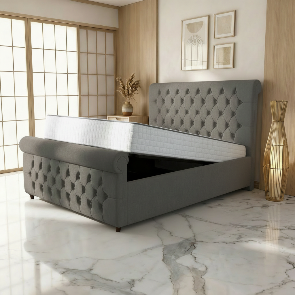 Perth Upholstered Ottoman Bed - Slate Grey Naples