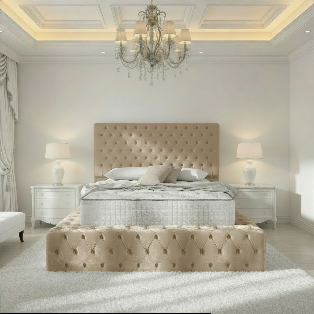 Diplomat Upholstered Ottoman Bed - Mink Plush Velvet