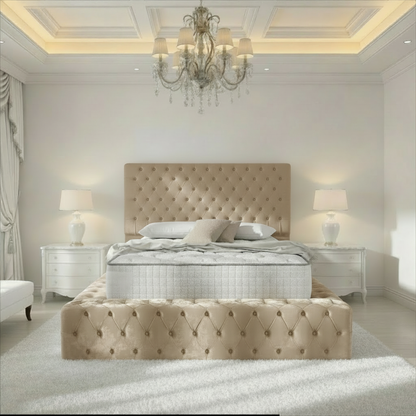 Diplomat Upholstered Ottoman Bed - Mink Plush Velvet