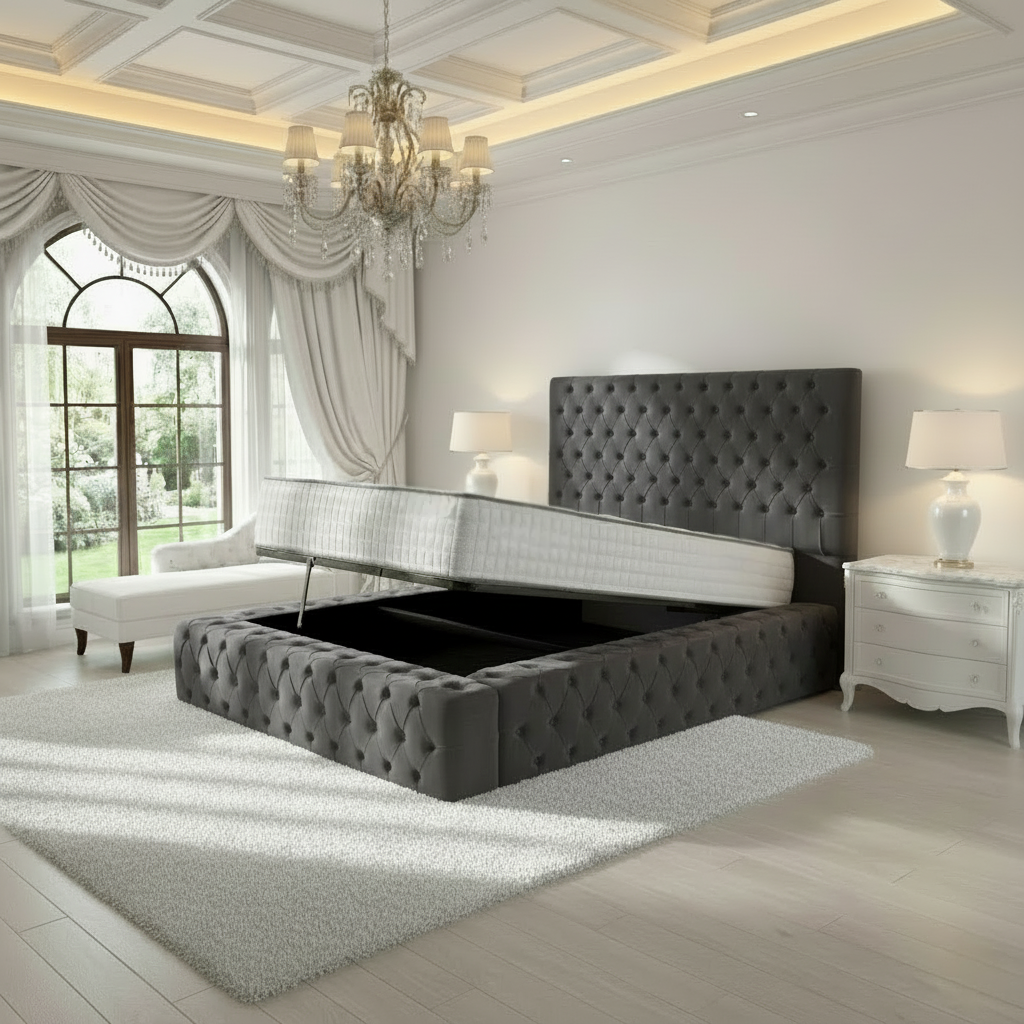 Diplomat Upholstered Ottoman Bed - Steel Plush Velvet