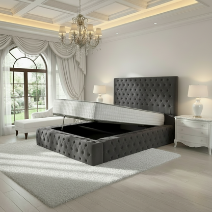 Diplomat Upholstered Ottoman Bed - Steel Plush Velvet