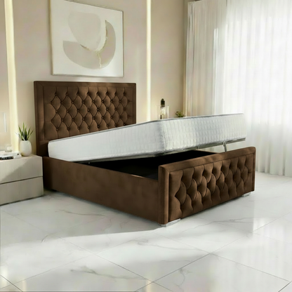 Barcelona Upholstered Ottoman Bed - Mocca Plush Velvet