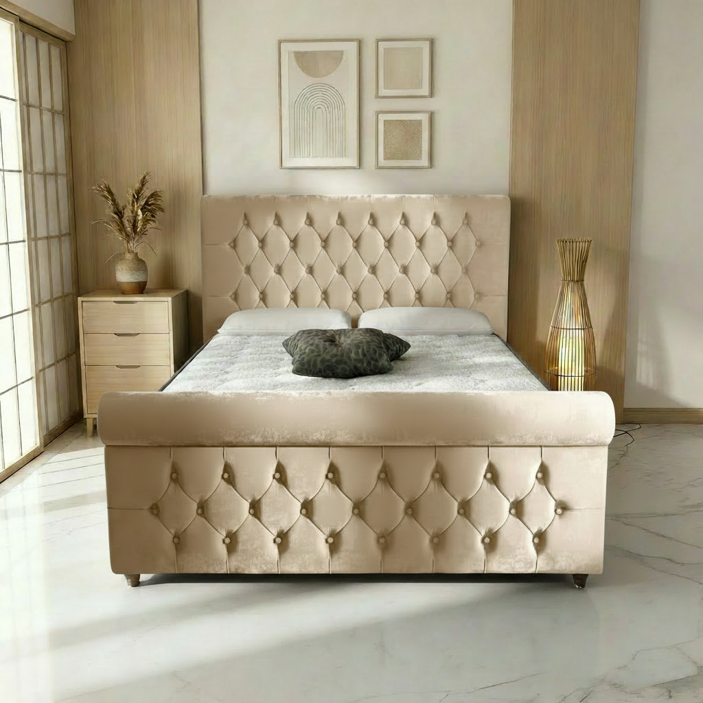Perth Upholstered Ottoman Bed - Mink Plush Naples