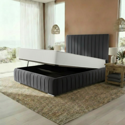 Venice Upholstered Ottoman Bed - Steel Plush Velvet