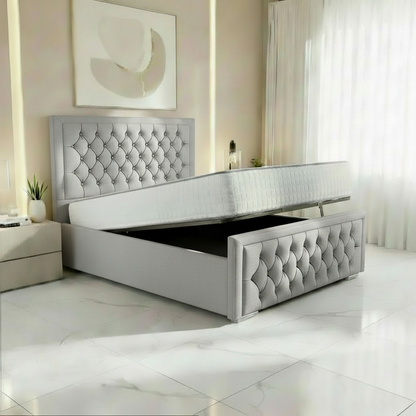 Barcelona Upholstered Ottoman Bed - Silver Linoso